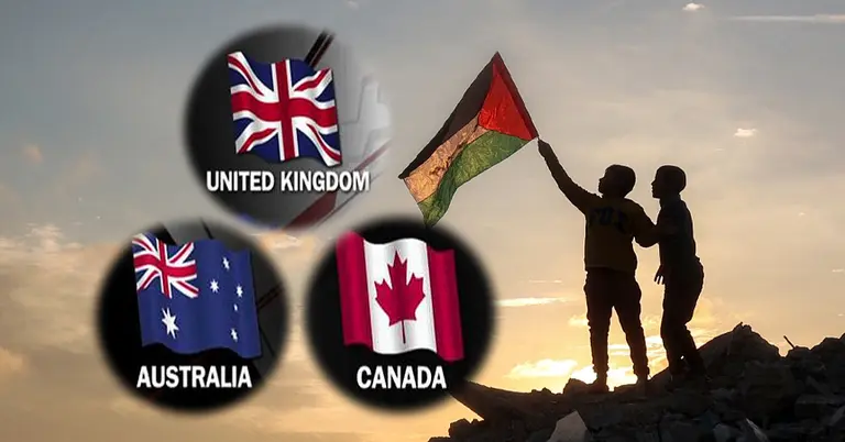 ফিলিস্তিনের পতাকা হাতে দুই শিশু ও তিন দেশের পতাকা